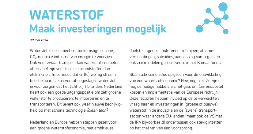 Waterstof - Maak investeringen mogelijk